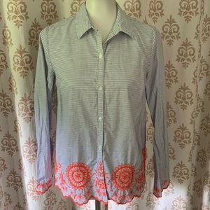 Crown & Ivy striped embroidered 100% Cotton button down shirt S